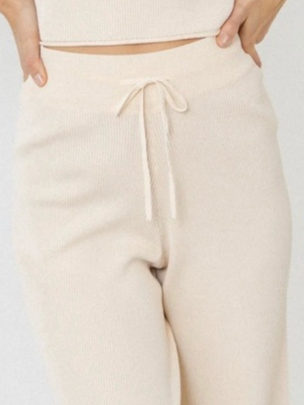 🌷🌷Endless Rose Cream Wide-Leg Drawstring Ribbed Pants🌷🌷 - Picture 3 of 9